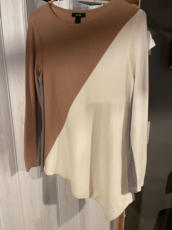 Alfani Tops - Alfani Diagonal Colorblock Asymmetric Top - Brown, Cream & Gray
